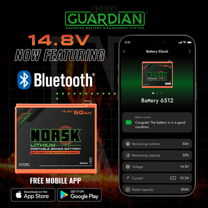 14.8V 50AH LITHIUM-ION Battery With 3A CHARGER featuring bluetooth