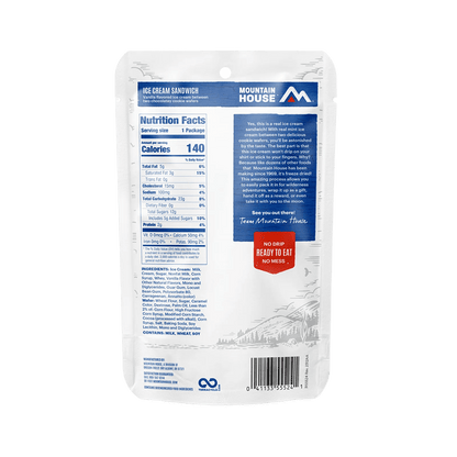 MOUNTAIN HOUSE ICE CREAM SANDWICH - VANILLA nutrition and ingredients info