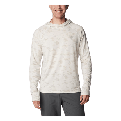 COLUMBIA MEN'S PFG UNCHARTED HOODIE SHIRT - STONE WATER - FRONT VIEW