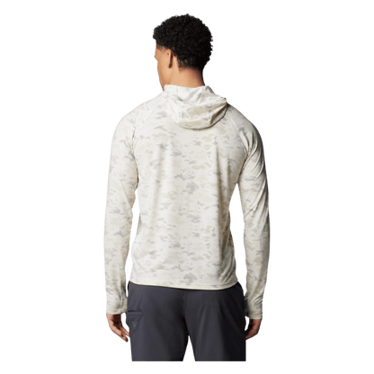 COLUMBIA MEN'S PFG UNCHARTED HOODIE SHIRT - STONE WATER - BACK VIEW