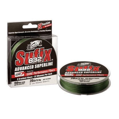 SUFIX 832 BRAID 150YD - 06 LBS LOW VIS GREEN FISHING LINE - PRODUCT WITH PACKAGING
