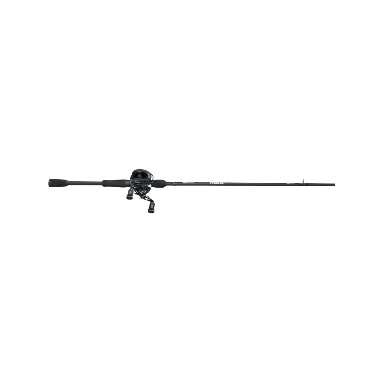 ABU GARCIA MAX 5 SX BAITCAST COMBO. BLACK COLOR, FULL ROD VIEW