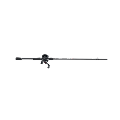 ABU GARCIA MAX 5 SX BAITCAST COMBO. BLACK COLOR, FULL ROD VIEW