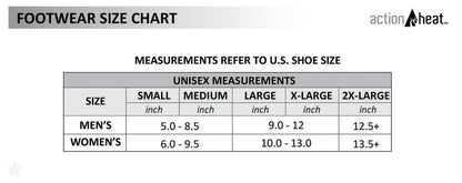 ACTIONHEAT HEATED WOOL SOCKS AA BATTERY - REPLACEMENT SOCKS ONLY sizing chart