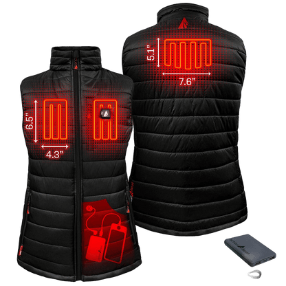 ACTIONHEAT WOMEN'S HEATED PUFFY VEST- BLACK HEAT AREA