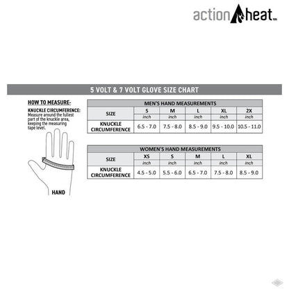 ACTION HEAT WOMEN'S 5V BATTERY HEATED SNOW GLOVE sizing chart