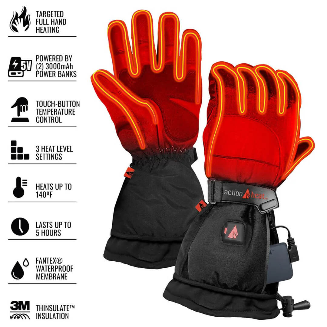 ACTION HEAT WOMEN'S 5V BATTERY HEATED SNOW GLOVE highlighting features