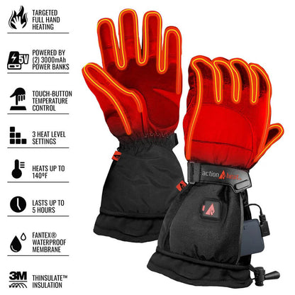 ACTION HEAT WOMEN'S 5V BATTERY HEATED SNOW GLOVE highlighting features