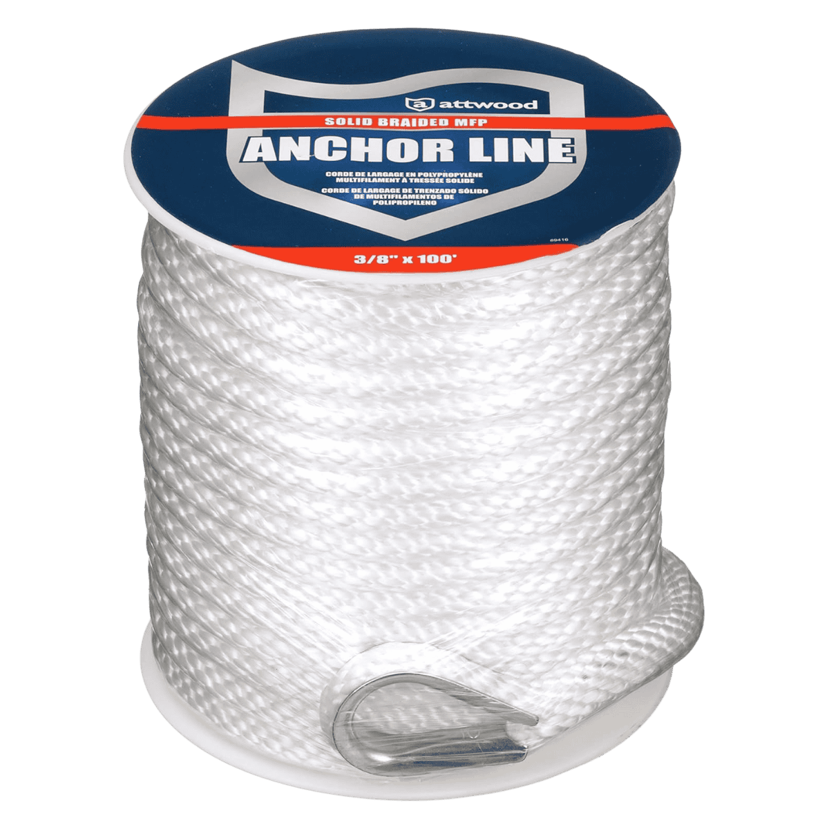 ATTWOOD BOAT ANCHOR LINE 3/8' X 100' - WHITE