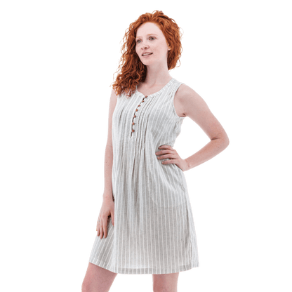 AVENTURA BREEZY PINTUCK SWING DRESS - EGRET_FRONT ANGLE