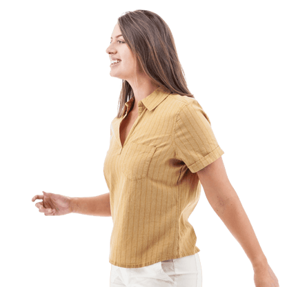 AVENTURA BREEZY POPOVER CAMP SHIRT WOMENS - AMBER GOLD_SIDE ANGLE