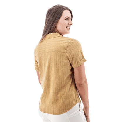 AVENTURA BREEZY POPOVER CAMP SHIRT WOMENS - AMBER GOLD_BACK ANGLE