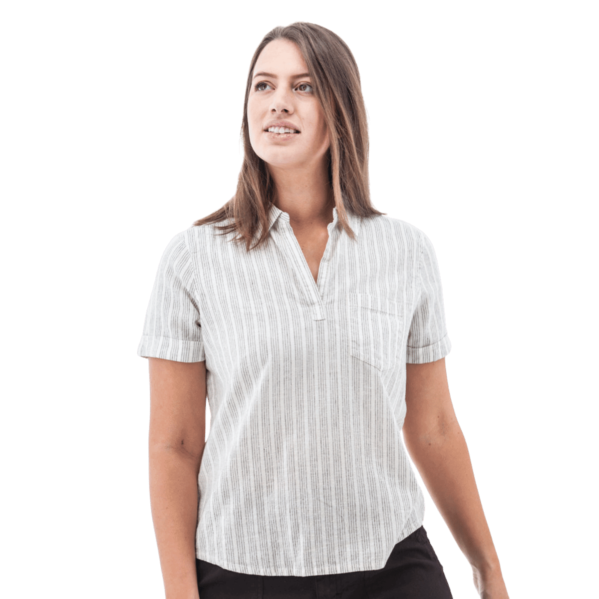 AVENTURA WOMEN'S BREEZY POPOVER CAMP SHIRT - EGRET_FRONT ANGLE 2