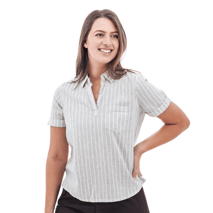 AVENTURA BREEZY POPOVER CAMP SHIRT WOMENS - EGRET_FRONT ANGLE