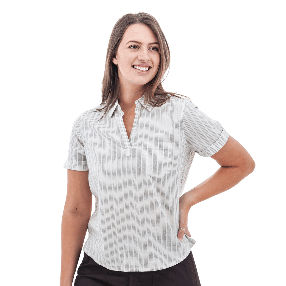 AVENTURA WOMEN'S BREEZY POPOVER CAMP SHIRT - EGRET_FRONT ANGLE