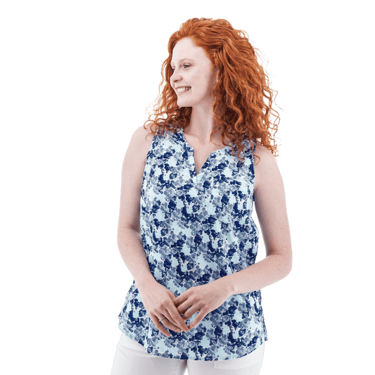 AVENTURA DEVONNE SPLIT NECK PRINT TANK WOMENS - TOP BLUE