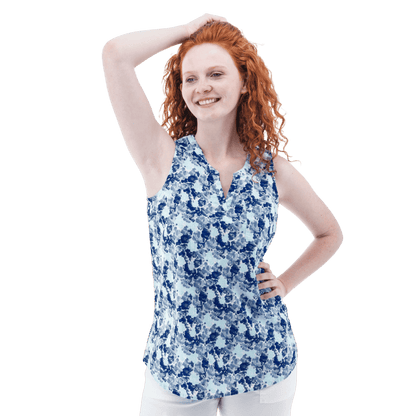 AVENTURA DEVONNE SPLIT NECK PRINT TANK WOMENS - TOP BLUE_FRONT ANGLE