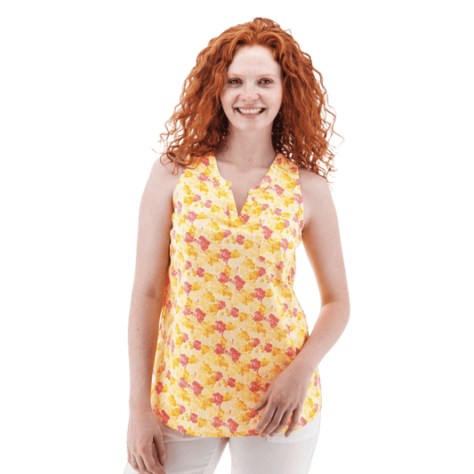 AVENTURA DEVONNE SPLIT NECK PRINT TANK TOP WOMENS - PEACH