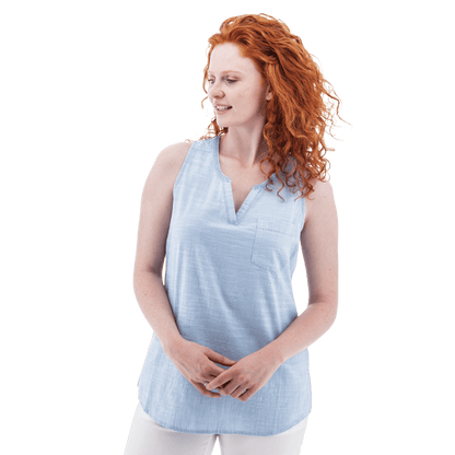 AVENTURA DEVONNE SPLIT NECK TANK TOP WOMENS - FOREVER BLUE_FRONT ANGLE