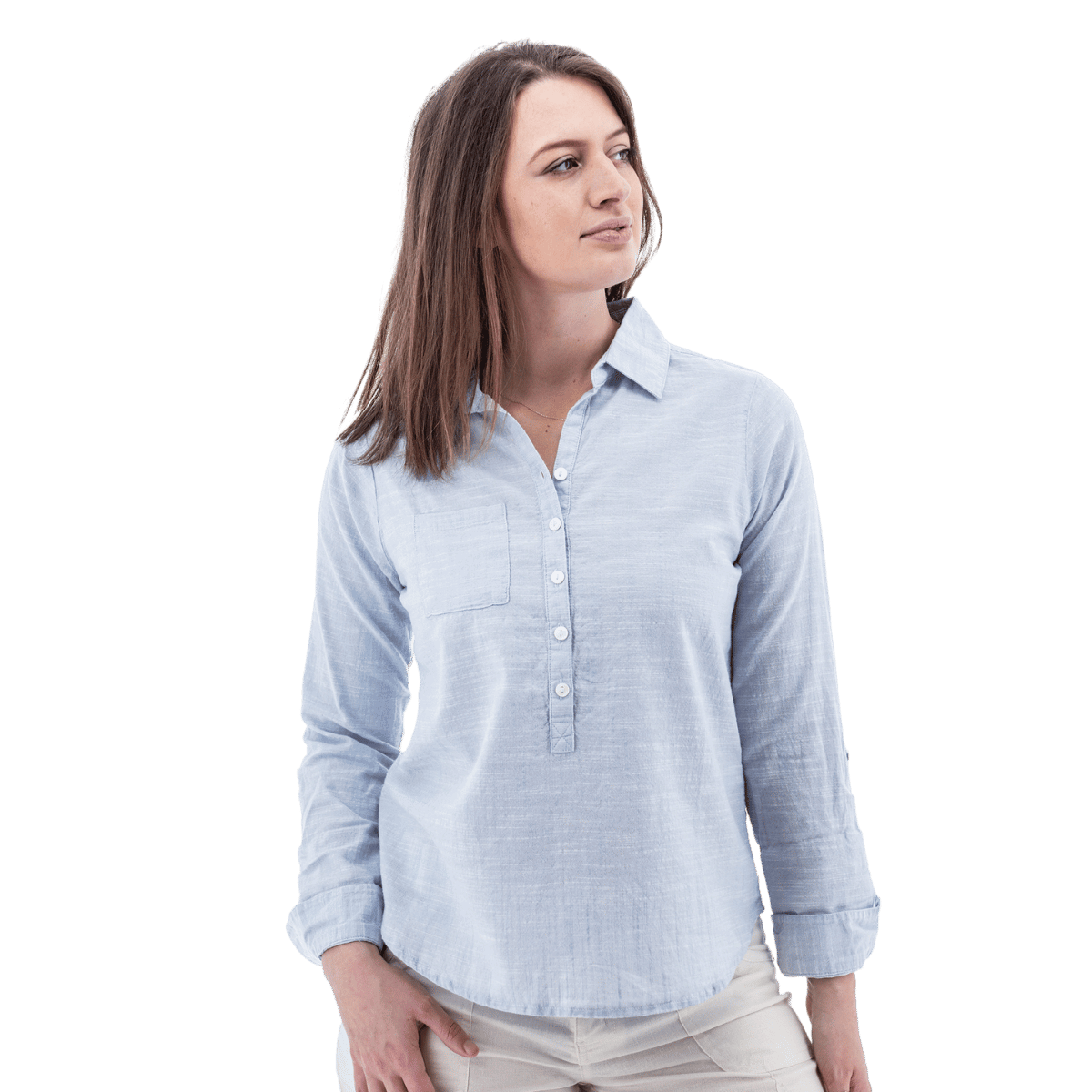 AVENTURA WOMEN'S DEVON POPOVER ORGANIC TOP - FOREVER BLUE - FRONT