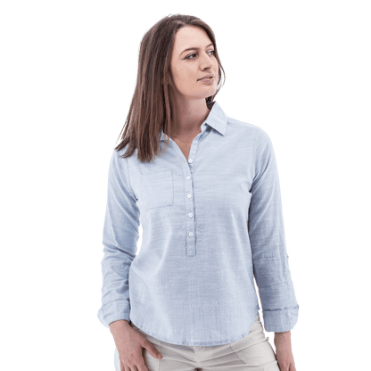 AVENTURA WOMEN'S DEVON POPOVER ORGANIC TOP - FOREVER BLUE - FRONT