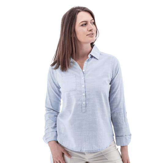 AVENTURA WOMEN'S DEVON POPOVER ORGANIC TOP - FOREVER BLUE - FRONT
