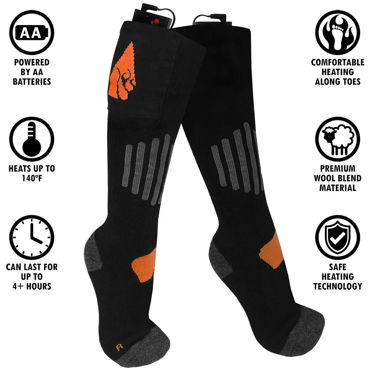 ACTIONHEAT HEATED WOOL SOCKS AA BATTERY - REPLACEMENT SOCKS ONLY showing features