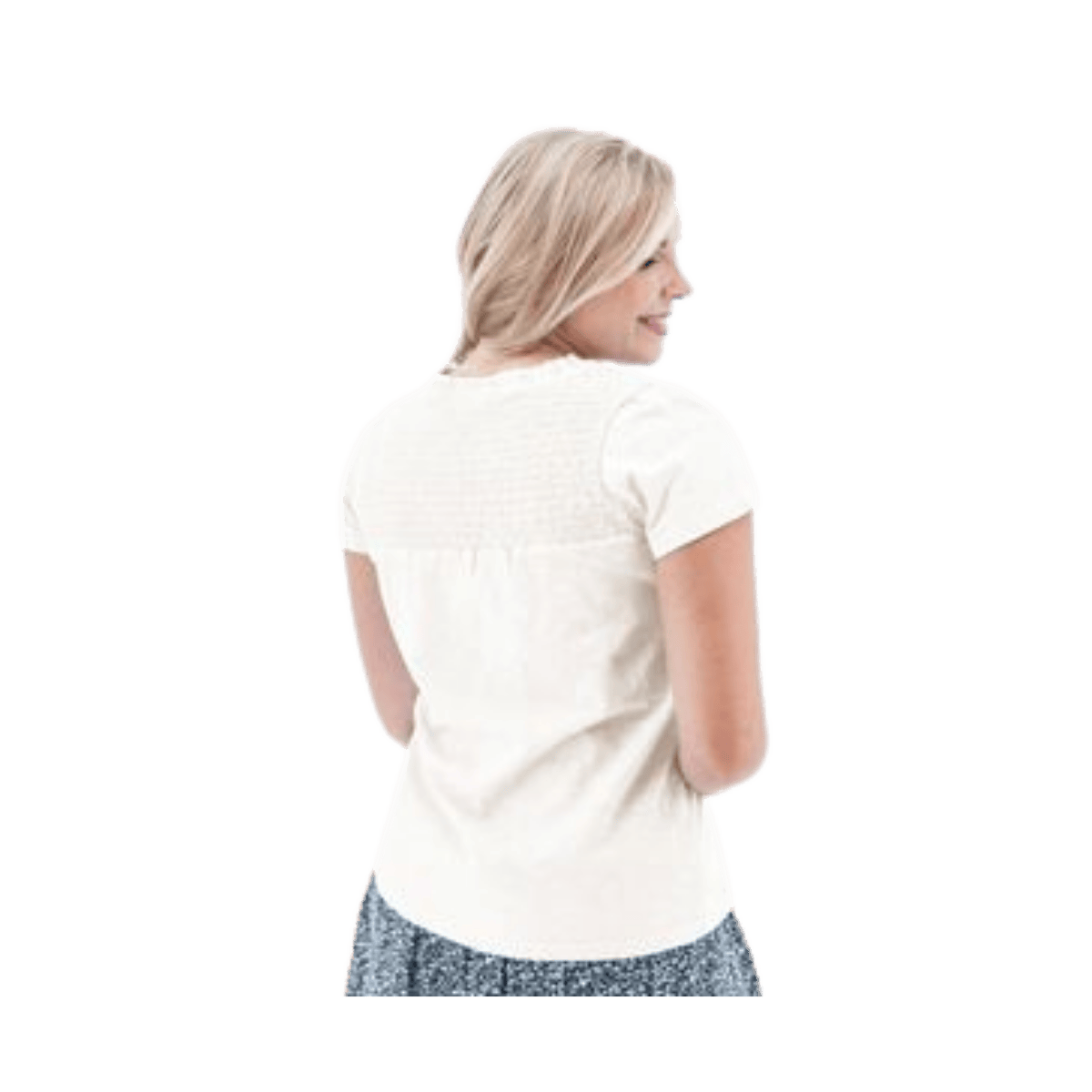 AVENTURA WOMEN'S ESSEX SHORT SLEEVE - EGRET  - BACK VIEW