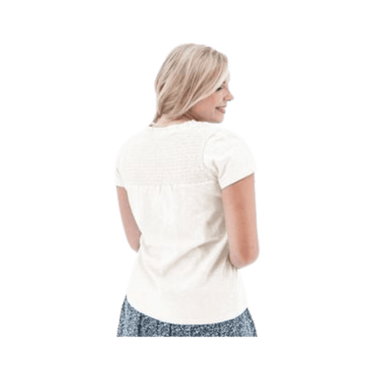 AVENTURA WOMEN'S ESSEX SHORT SLEEVE - EGRET  - BACK VIEW