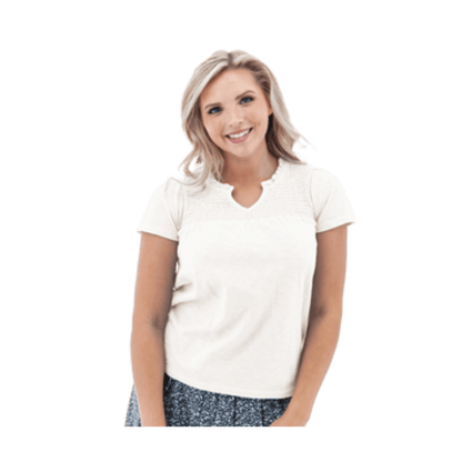 AVENTURA WOMEN'S ESSEX SHORT SLEEVE - EGRET  - FRONT VIEW