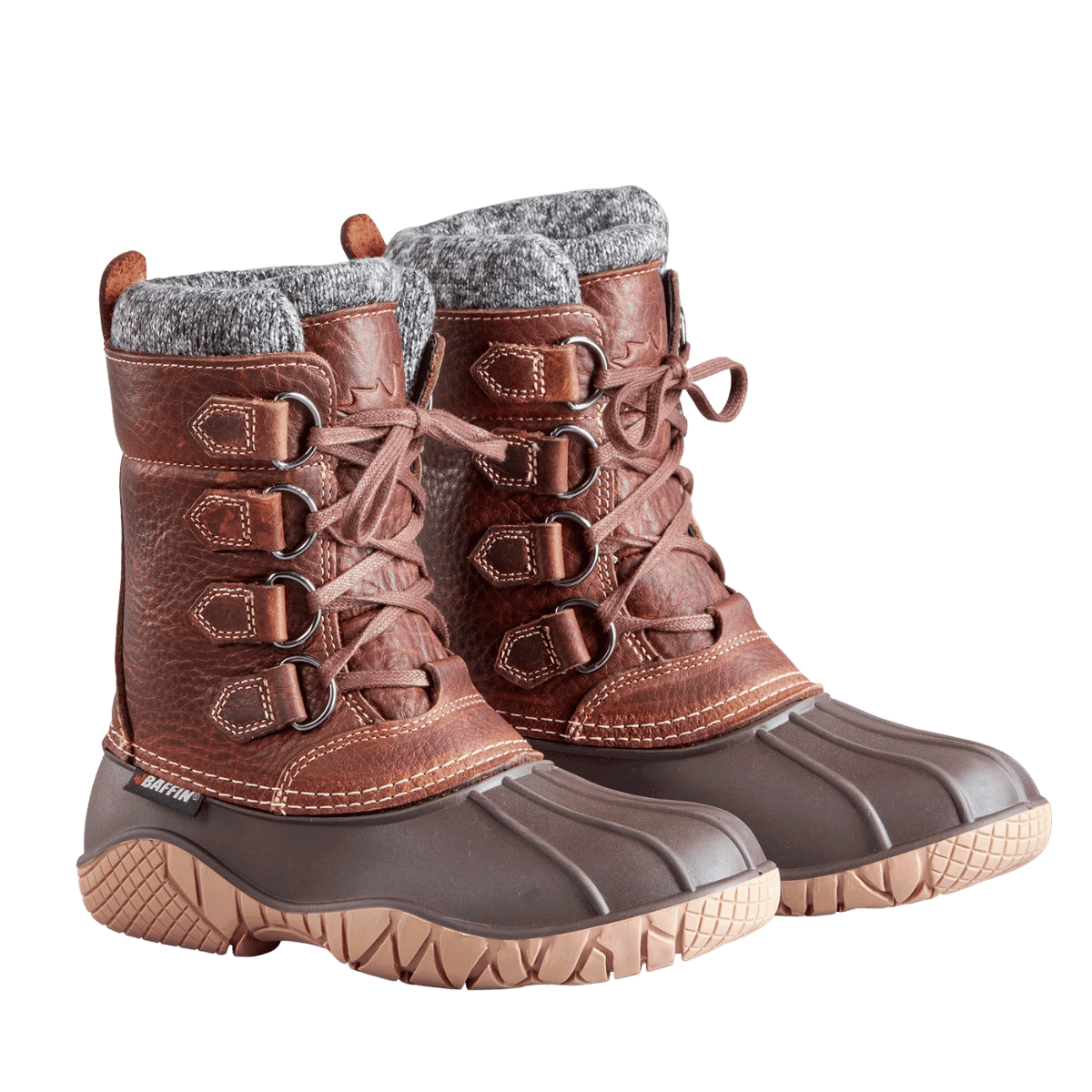 BAFFIN WOMEN'S YELLOWKNIFE CUFF BOOT - BROWN - FRONT ANGLED PAIR VIEW