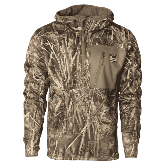 BANDED HOODED MID-LAYER FLEECE PULLOVER - MAX7 - FRONT VIEW 