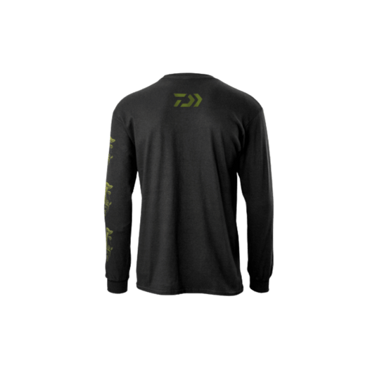 DAIWA BASS SKIN PRINT LS T-SHIRT - BLACK -  BACK VIEW