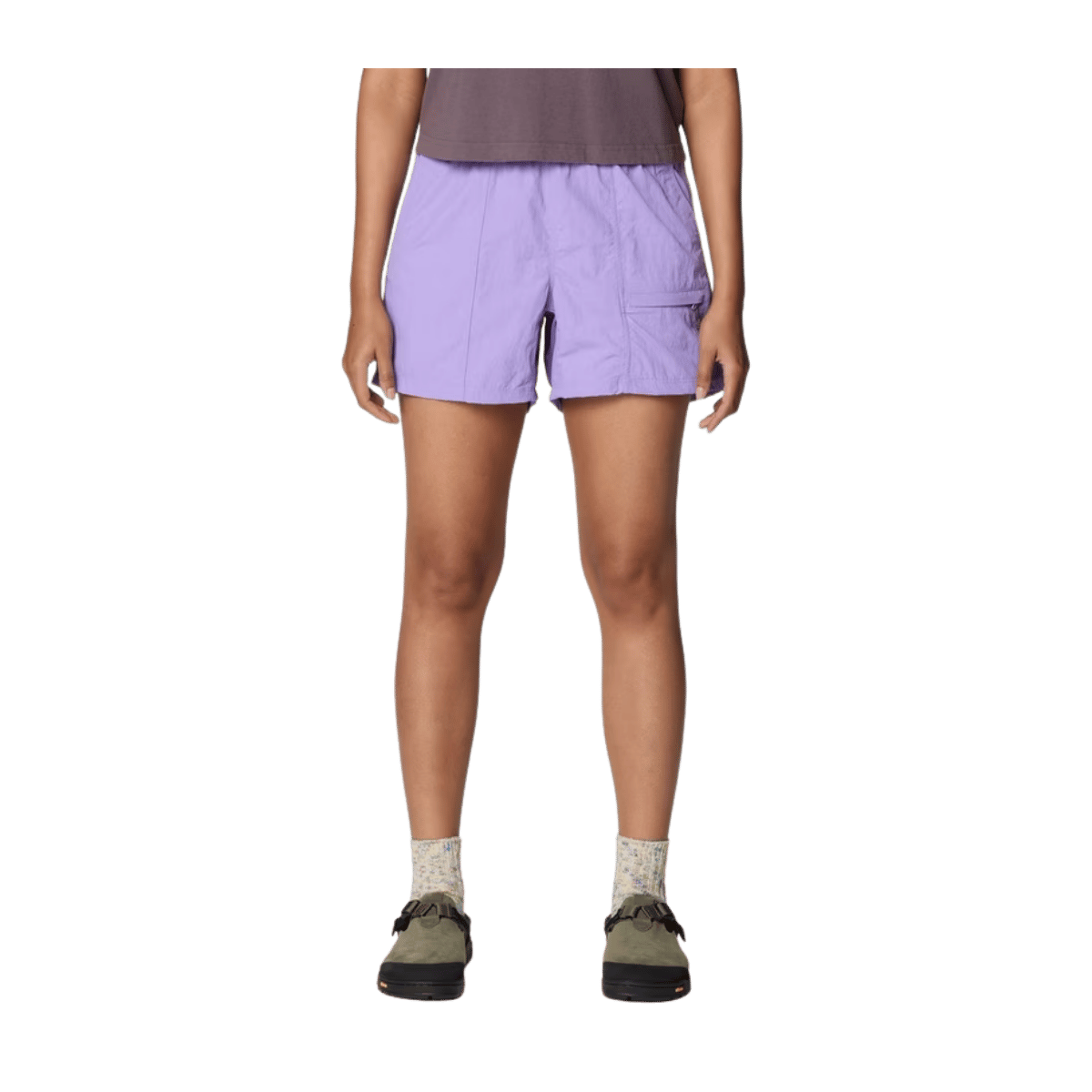 MOUNTAIN HARDWEAR WOMEN'S STRYDER BELTED SHORT 5" - HARBOR VIOLET - FRONT VIEW