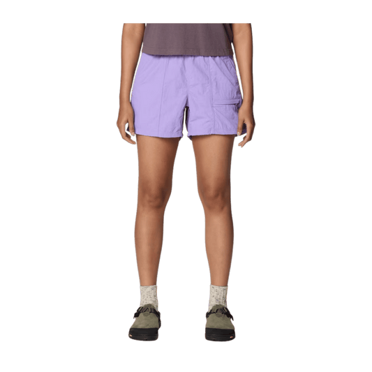MOUNTAIN HARDWEAR WOMEN'S STRYDER BELTED SHORT 5" - HARBOR VIOLET - FRONT VIEW