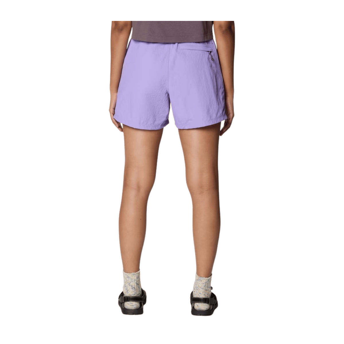 MOUNTAIN HARDWEAR WOMEN'S STRYDER BELTED SHORT 5" - HARBOR VIOLET - BACK VIEW