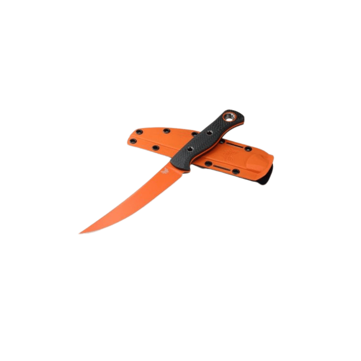 BENCHMADE MEATCRAFTER FIXED BLADE CARBON FIBER - ORANGE, FULL KNIFE VIEW