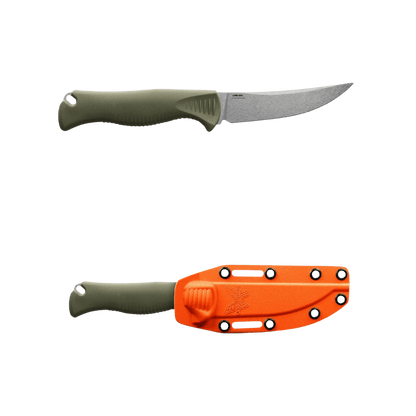 BENCHMADE MEATCRAFTER FIXED BLADE MLD 4IN - DARK OLIVE SANTOPRENE, KNIFE AND SHEATH