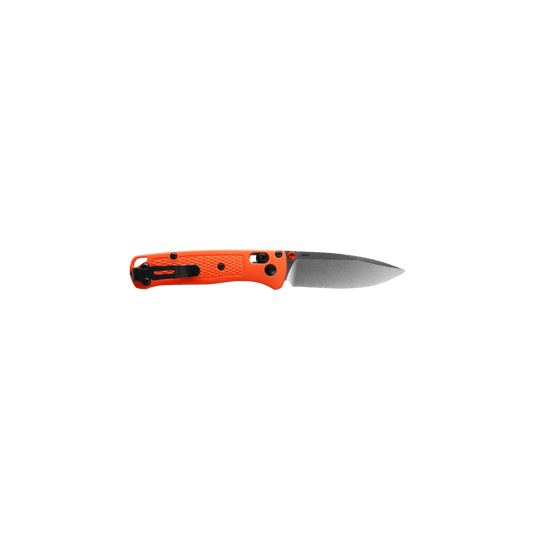 BENCHMADE MINI BUGOUT AXIS DROP POINT - ORANGE GRIVORY, FULL KNIFE VIEW