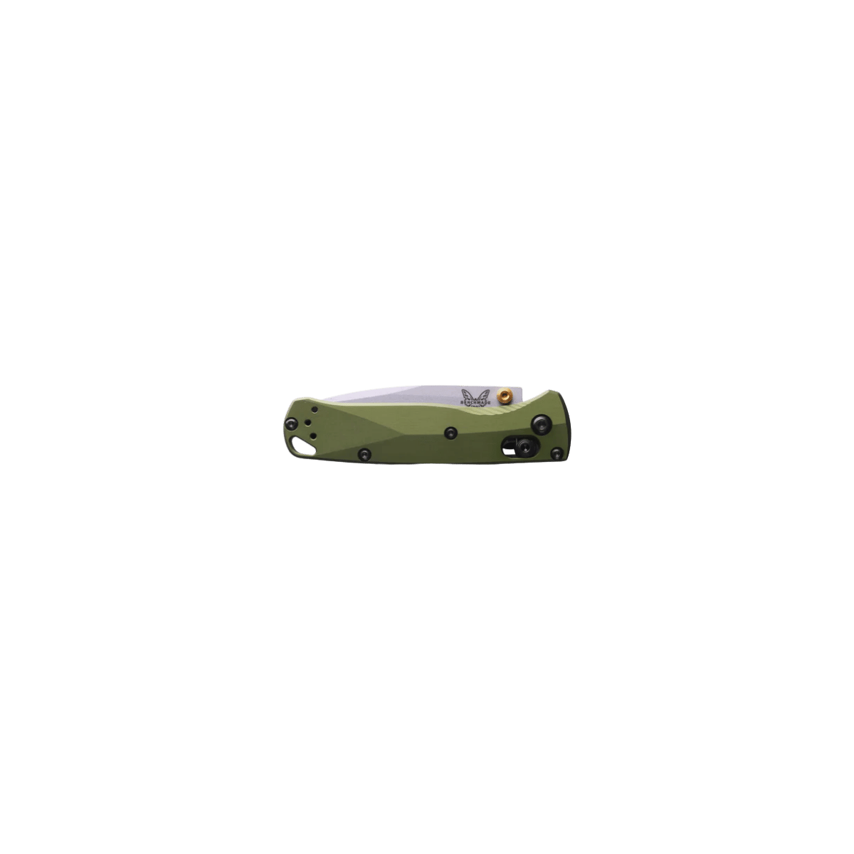 BENCHMADE MINI BUGOUT AXS - WOODLAND GREEN DROP POINT, FOLDED VIEW