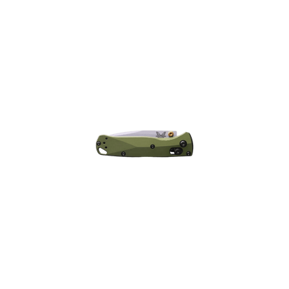 BENCHMADE MINI BUGOUT AXS - WOODLAND GREEN DROP POINT, FOLDED VIEW
