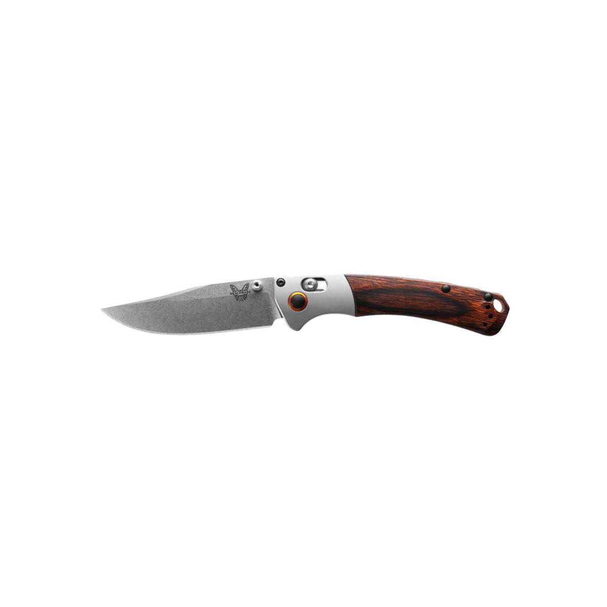 BENCHMADE MINI CROOKED RIVER FOLDING KNIFE - GRAY ALUMINUM AND WOOD, FULL KNIFE VIEW