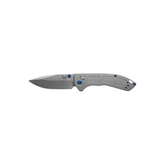 BENCHMADE MINI NARROWS AXIS DROP POINT - GRAY TITANIUM, FULL KNIFE VIEW