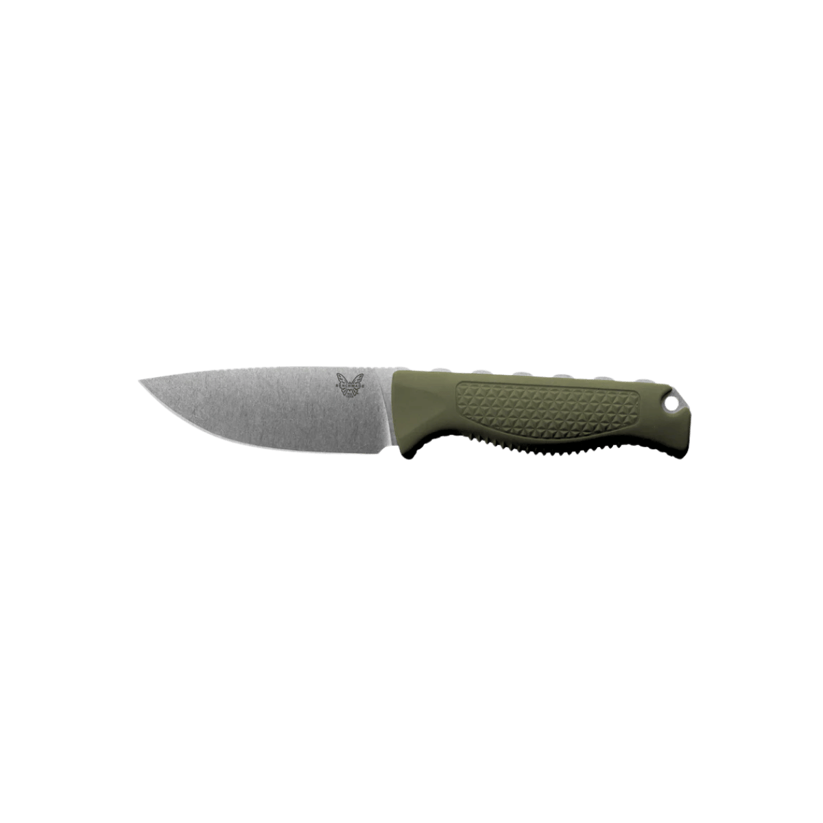 BENCHMADE STEEP COUNTRY FIXED BLADE MLD - DARK OLIVE SANTOPRENE  DROP POINT, FULL KNIFE VIEW