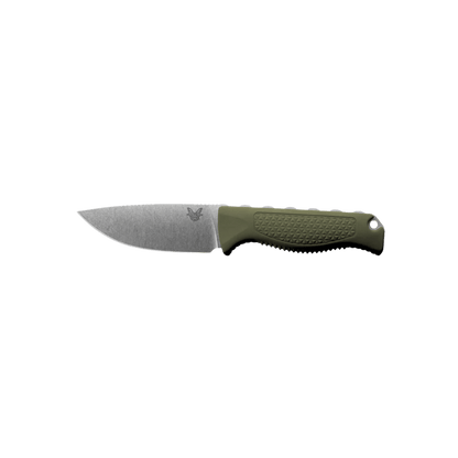 BENCHMADE STEEP COUNTRY FIXED BLADE MLD - DARK OLIVE SANTOPRENE  DROP POINT, FULL KNIFE VIEW