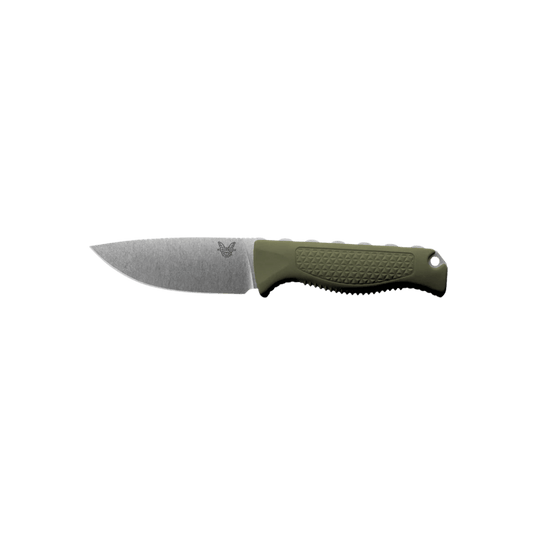 BENCHMADE STEEP COUNTRY FIXED BLADE MLD - DARK OLIVE SANTOPRENE  DROP POINT, FULL KNIFE VIEW