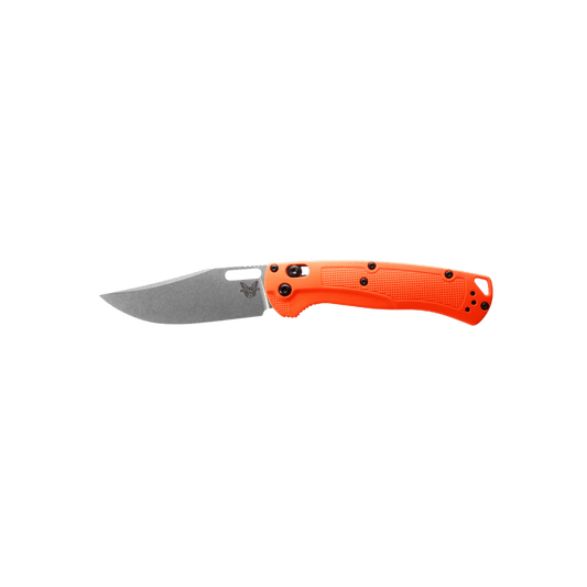 BENCHMADE TAGGEDOUT AXIS LOCK CLIP POINT - ORANGE GRIVORY, FULL KNIFE VIEW