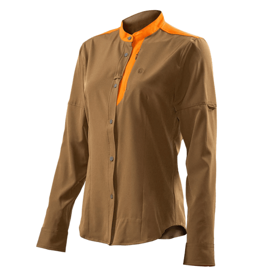 BERETTA WOMEN'S EVAD FLEX SHIRT - TABACCO & BLAZE ORANGE - FRONT VIEW
