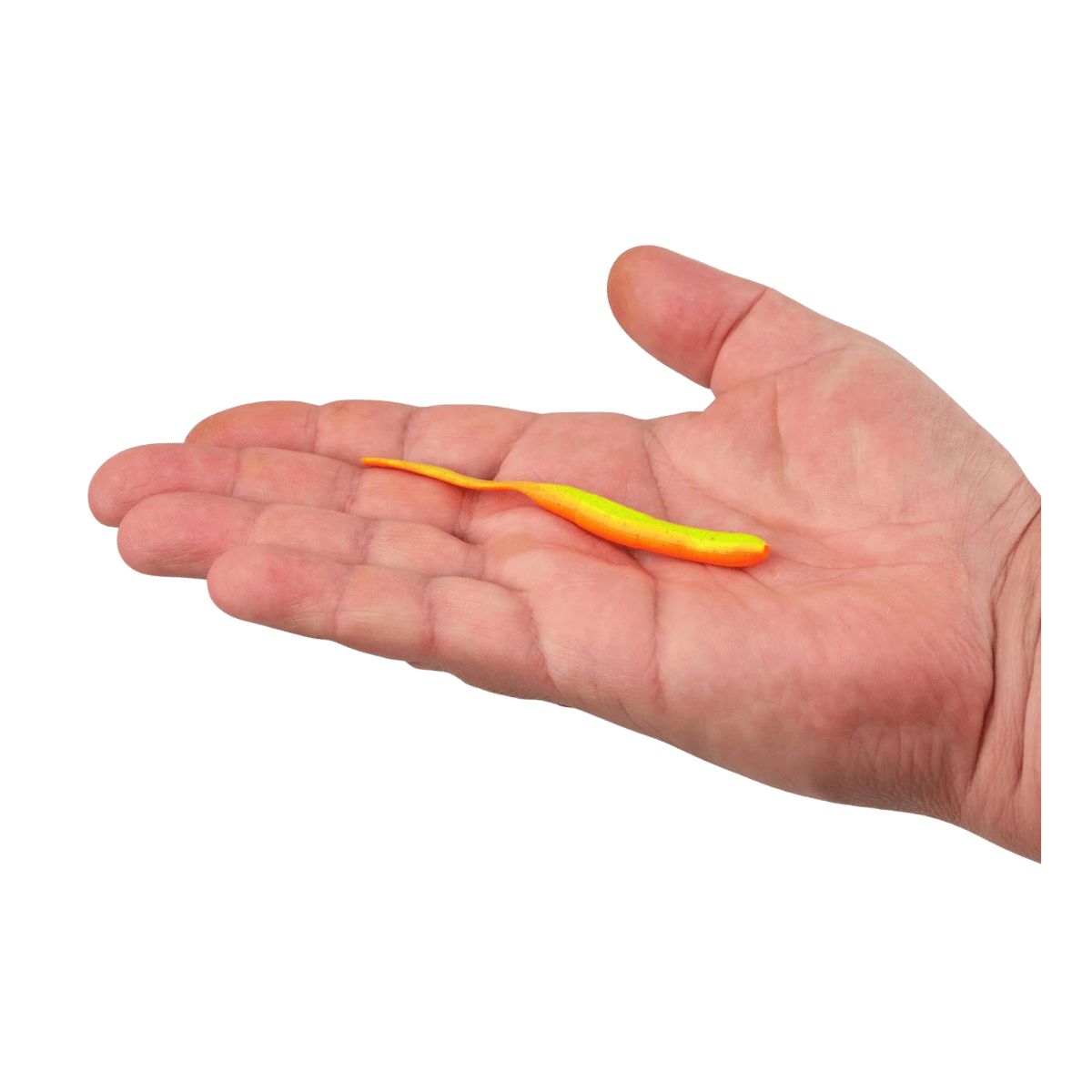 BERKLEY GULP! SR CRAWLER 12PK – SCENTED SOFT PLASTIC WORM - CHARTREUSE ORANGE - 4 IN - PRODUCT IN HAND