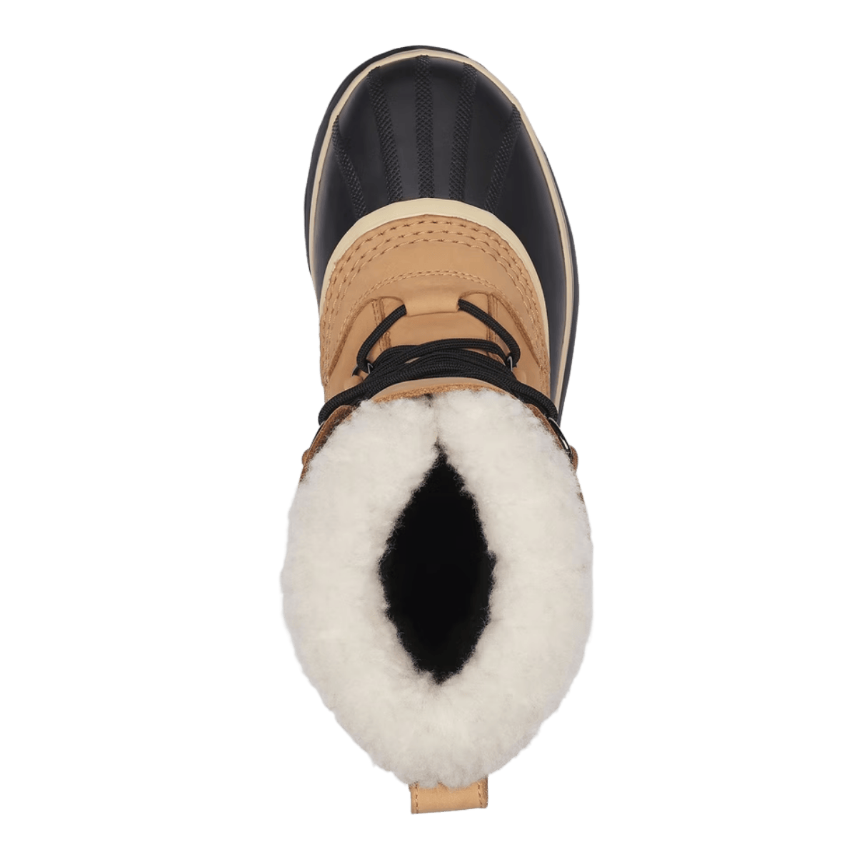 SOREL WOMEN'S CARIBOU WATERPROOF 9MM FELT LINER SNOW BOOTS - BUFF - TOP VIEW 